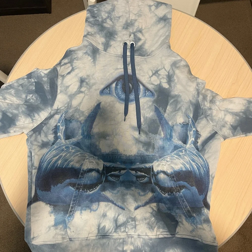 Burberry Blue Oversized Shark Print Hoodie! Size medium! No flaws! - Picture 3 of 7